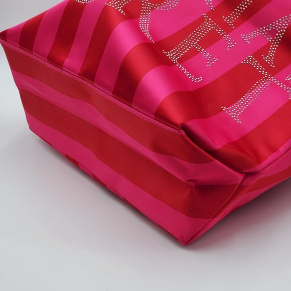 Victoria’s Secret Studded Red & Pink Striped Tote Bag - Picture 14 of 16